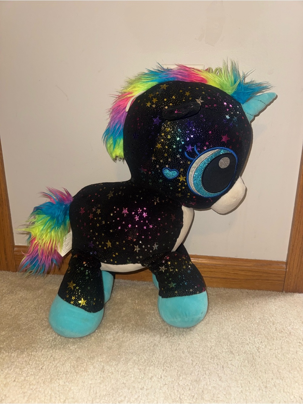 Plush Rainbow Mane Black Unicorn Toy - Kids Stuffed Animal